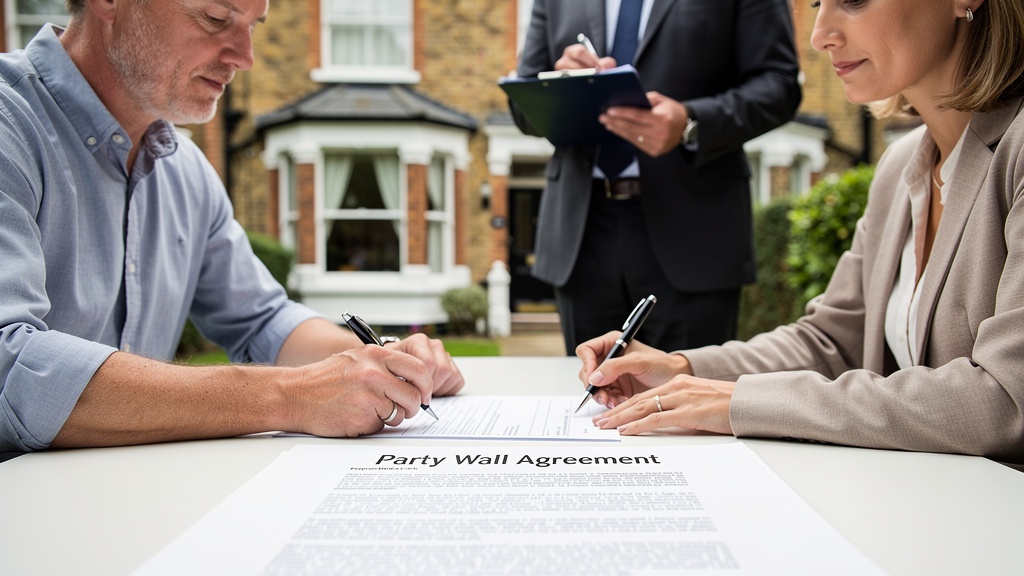 Party wall agreement being signed with surveyor present in South London